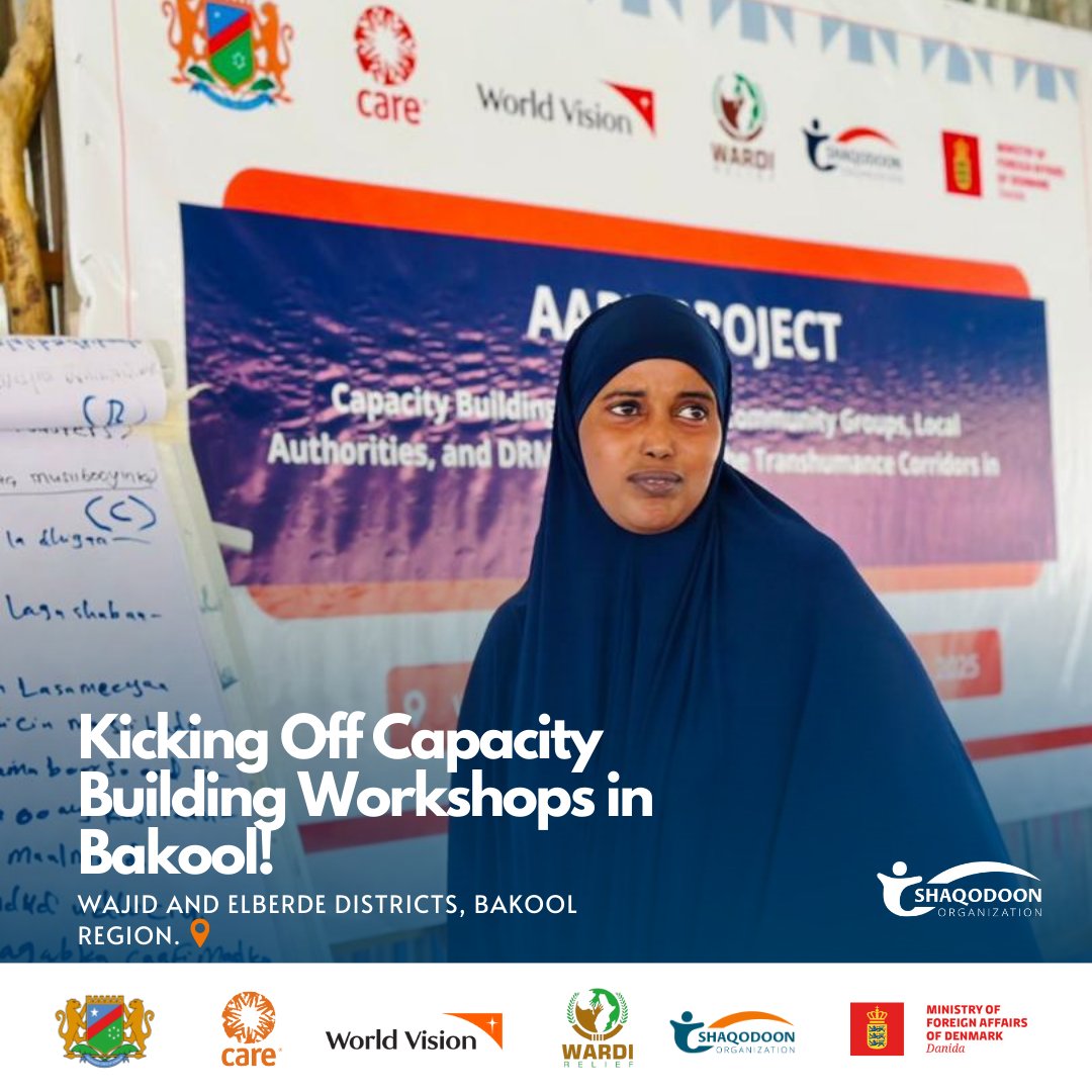 Shaqodoonorg's tweet photo. ๐จ Weโve kicked off Capacity Building Workshops in Wajid & Elberde (Bakool) under the #AARTProject!
Community groups, local authorities & DRM actors are coming together to strengthen preparedness, coordination & local resilience.
๐ท#Somalia @DKinSomalia @WVSomalia @CARE https://t.co/dcew0xC8yJ