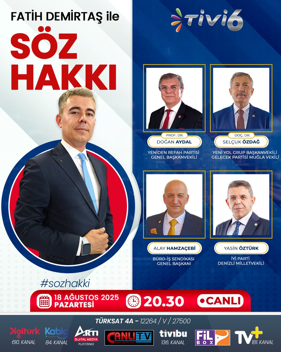 Zengezur koridoru anlaşması nedir ? İsrail'i kim durduracak? Meclis çözüm komisyonu 4.kez toplanacak. Mülakat Sistemi Neden Ortadan Kaldırılmadı? Memurlar zam teklifini neden yeterli bulmadı? Bu süreçte nasıl bir yol izlenmeli?
Söz Hakkı bu akşam saat 20:30da Tivi6'da!  
Fatih