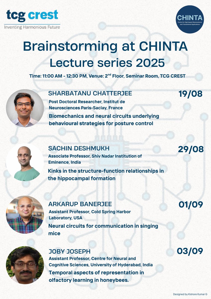 Excited for hosting some brilliants scientists for our lectures series at <a href="/chinta_tcgcrest/">CHINTA</a> #Neuroscience
