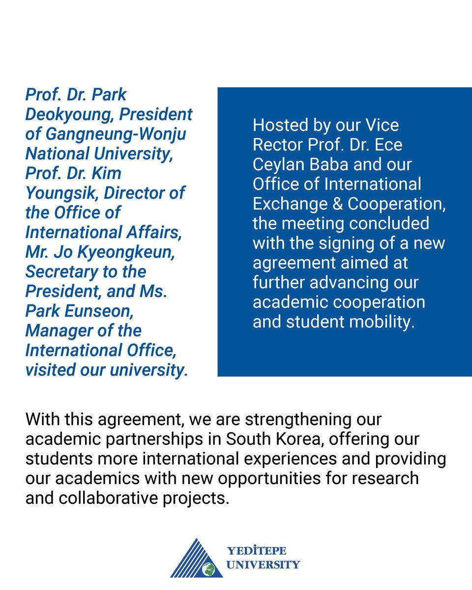 Güney Kore ile Akademik İşbirliğimizi Güçlendiren Bir Adım Daha Attık❗️

Gangneung-Wonju National University Rektörü Prof. Dr. Park Deokyoung, Uluslararası İlişkiler Ofis Direktörü Prof. Dr. Kim Youngsik, Rektör Sekreteri Mr. Jo Kyeongkeun ve Uluslararası Ofis Yöneticisi Ms. Park