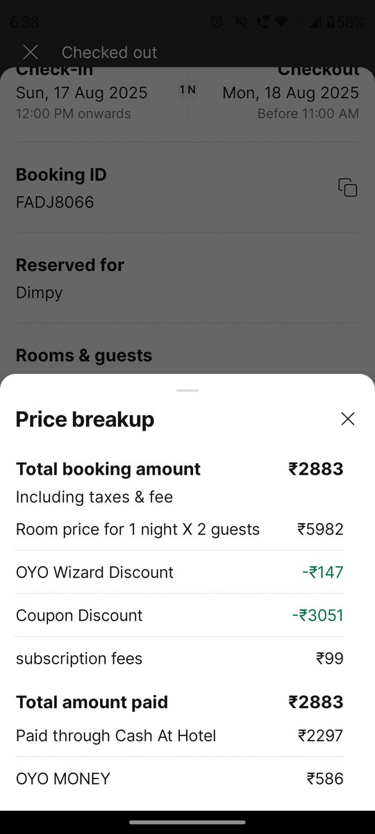 SailorDimpy's tweet photo. These are the bills just cause the amenities and rooms were not good I left in 1 hours time m i not eligible for the refund ??? @oyorooms  I neecto know the status of my escalated case. The took 2297 cash and  you people are not refunding? https://t.co/ezFmXzJktc