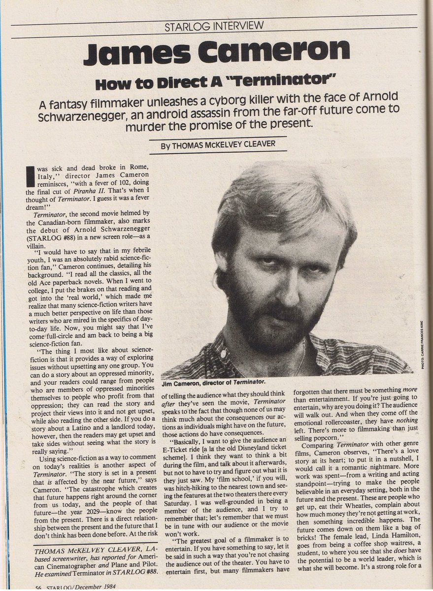 JamesC_Online's tweet image. A 1984 interview with James Cameron in Starlog magazine.

#TheTerminator