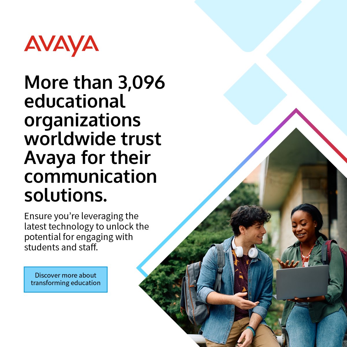 At Avaya, accelerating innovation for educational organizations while maintaining continuous operations is a top priority.
 
Visit our website to find out why thousands of educational organizations worldwide trust Avaya solutions: avaya.com/en/solutions/p…