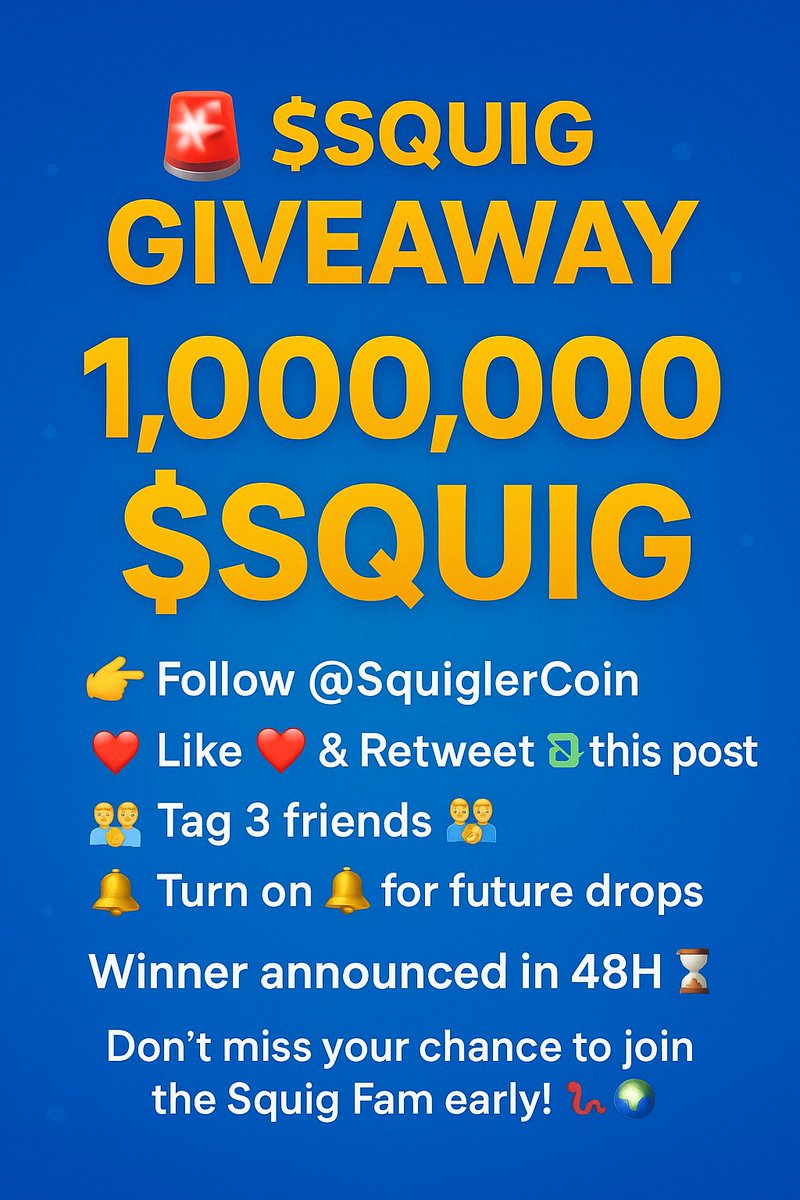 Squiglers Coin (@squiglercoin) on Twitter photo ๐จ $SQUIG GIVEAWAY ๐จ
Weโre giving away 1,000,000 $SQUIG to our amazing community! ๐ชฑ๐ฐ
To enter:
1๏ธโฃ Follow <a href="/SquiglerCoin/">Squiglers Coin</a>
2๏ธโฃ Like โค๏ธ & Retweet ๐ this post
3๏ธโฃ Tag 3 friends ๐งโ๐คโ๐ง
4๏ธโฃ Turn on ๐ for future drops
Winner announced in 48H โณ
Donโt miss your chance to join the Squig Fam ๐จ $SQUIG GIVEAWAY ๐จ
Weโre giving away 1,000,000 $SQUIG to our amazing community! ๐ชฑ๐ฐ
To enter:
1๏ธโฃ Follow <a href="/SquiglerCoin/">Squiglers Coin</a>
2๏ธโฃ Like โค๏ธ & Retweet ๐ this post
3๏ธโฃ Tag 3 friends ๐งโ๐คโ๐ง
4๏ธโฃ Turn on ๐ for future drops
Winner announced in 48H โณ
Donโt miss your chance to join the Squig Fam