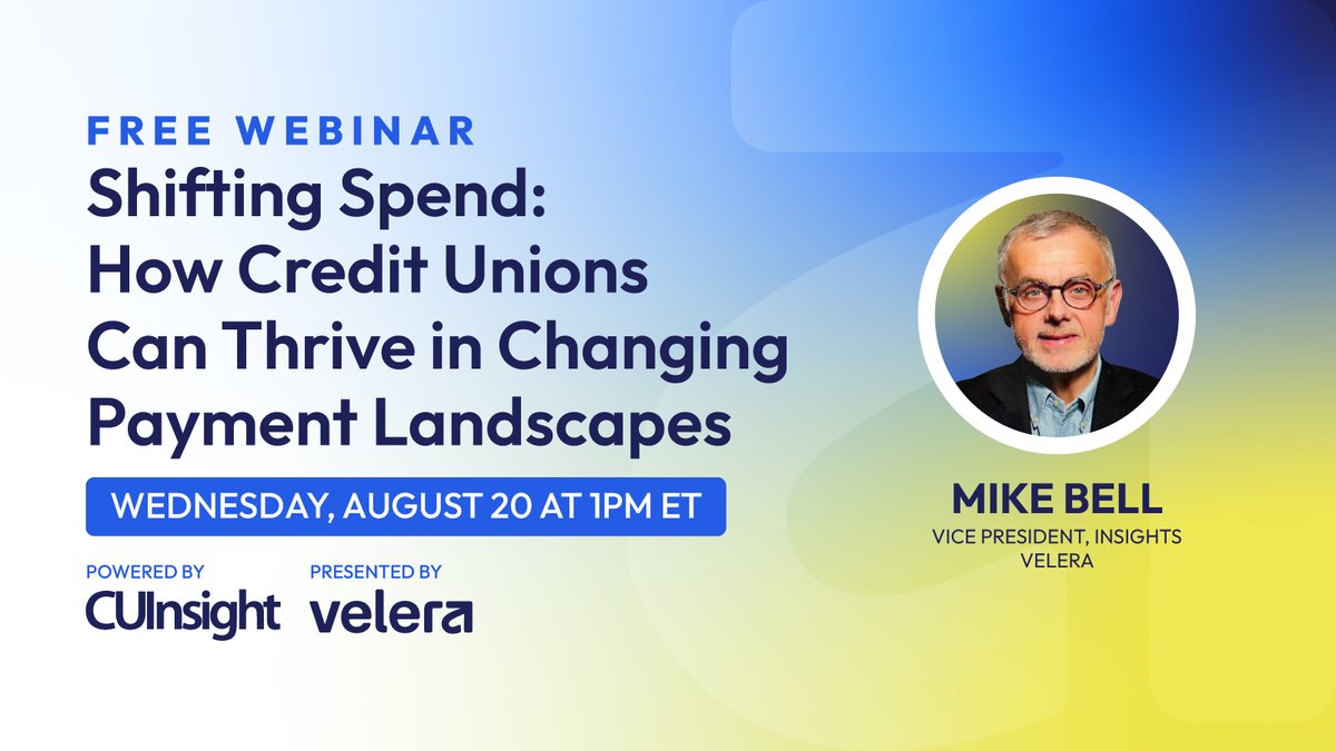 CUInsight's tweet image. Join CUInsight + @WeAreVelera on Weds, Aug 20 at 1 PM EDT for a data-packed webinar with Mike Bell, VP of Insights at Velera.

Explore the latest Velera Payments Index and uncover what members really want from payments.

Register: hubs.li/Q03D6Rg30