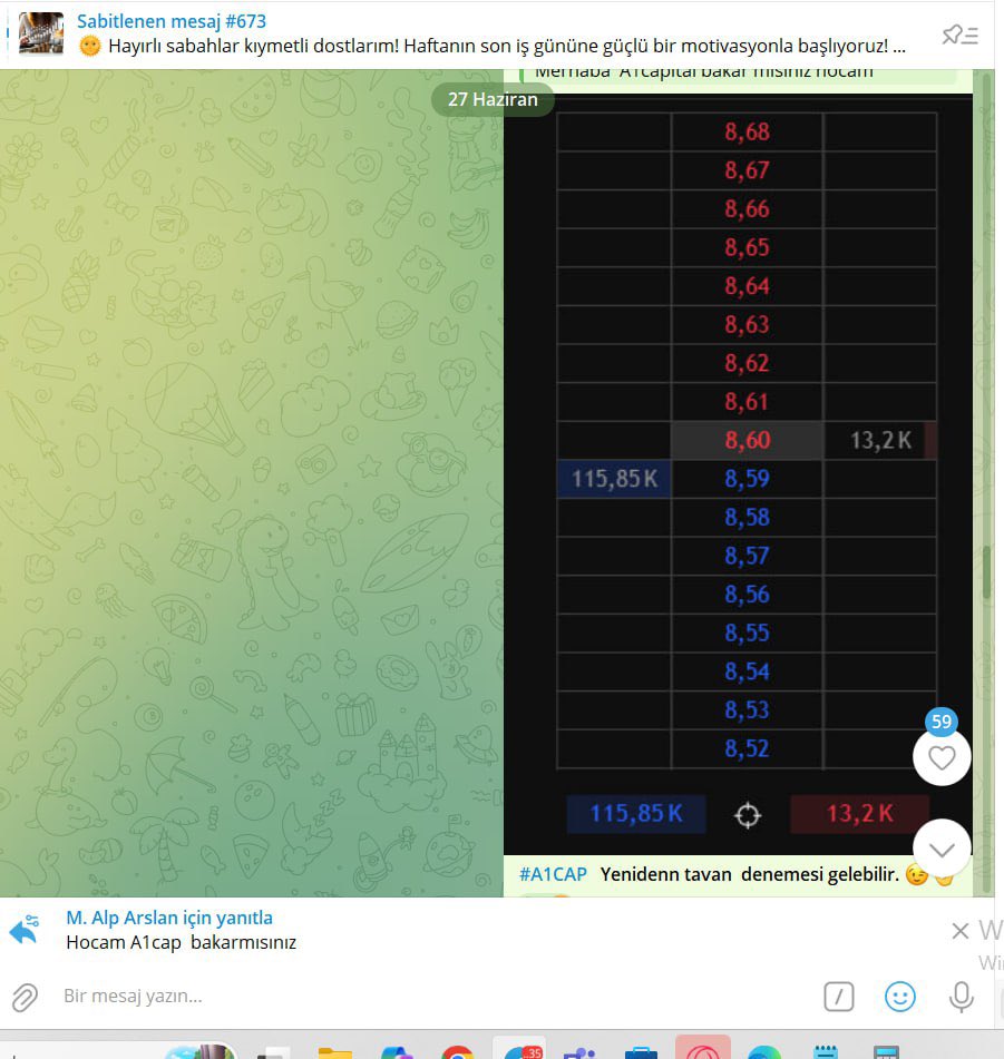 #A1CAP   27 haziranda dediğim gibi yeniden  tavan demesi gerçekleştirdi ..Fakat hissede kar satışlarıda gördük. ‼️

Şuan hacim halen güzel alım halen var elinde olan son bir tavanlık kadar elinde tutsun derim .. Tavan fiyat için daha iyi hacim görmemiz gerek aksi halde kar