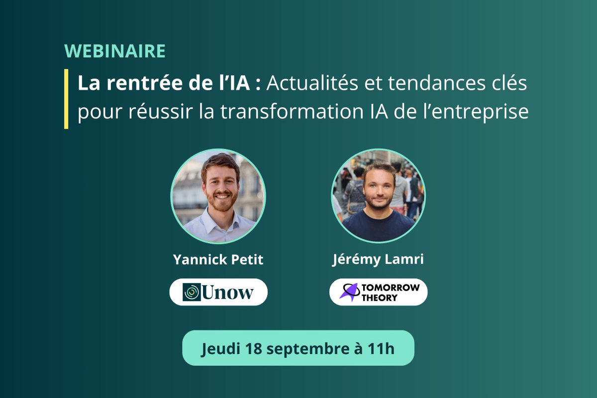 📣 Pas de pause côté #IA cet été. Et la rentrée s’annonce décisive !

Unow &amp; Tomorrow Theory décryptent les actus IA, les usages concrets et les leviers d’action pour les entreprises.

🗓 18 septembre 2025 à 11h

Inscription : hubs.ly/Q03D6sl10
