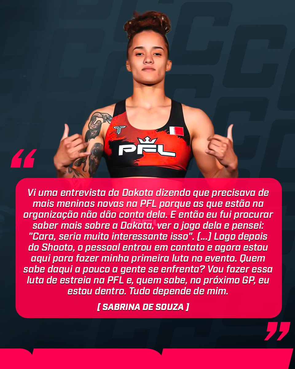 Sabrina de Souza chegou com tudo na PFL 🇧🇷​🥊​

A brasileira, que representa o Bahrein na organização, fez a primeira luta na sexta-feira e venceu a mexicana Saray Orozco. E aí, o que acharia de uma luta dela com a Dakota Ditcheva?

#PFLNoCombate
