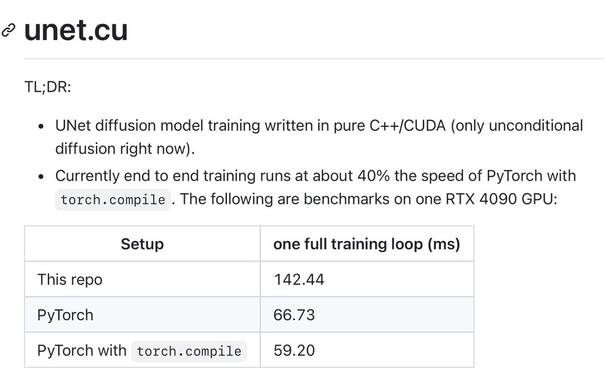 mrsiipa's tweet image. this person wrote an entire unet training script in pure CUDA, i remember seeing this repo before i started learning about writing GPU kernels and being absolutely mind blown.