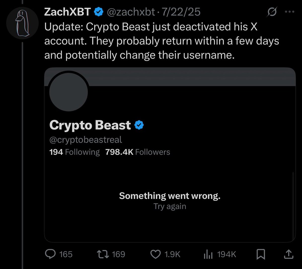 zachxbt's tweet photo. @realcryptoelio I was right about you - I called your rebrand from CryptoBeastReal to realcryptoelio after my investigation into your $11M ALT scam last month. https://t.co/1yBm4uBTUu
