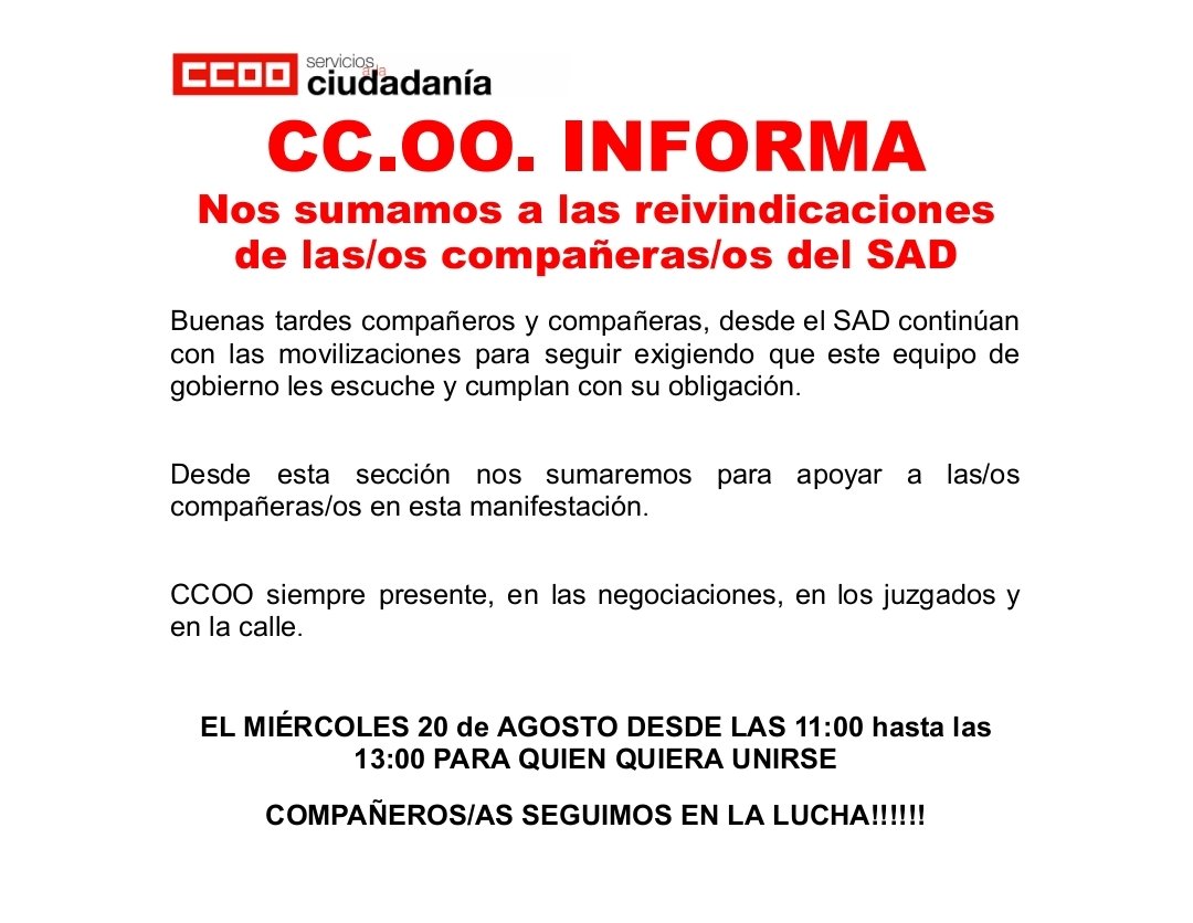 Los delegados del Ayto de Mijas se sumarán a la movilización de l@s compañer@s del Servicio de Ayuda a Domicilio, seguimos en lucha!. <a href="/cuevas_dawson/">JC Cuevas Dawson</a> , <a href="/JCMartinTorres/">José Carlos Martín</a> , <a href="/DiarioSUR/">SUR. El periódico de Málaga</a> , <a href="/MijasCom/">Mijas Comunicación</a> , <a href="/anacarmenmata/">ana mata rico🇪🇸</a> , <a href="/JuanMa_Moreno/">Juanma Moreno</a> , <a href="/publico_es/">Público</a> , <a href="/ccoomalaga/">CCOO MÁLAGA</a>