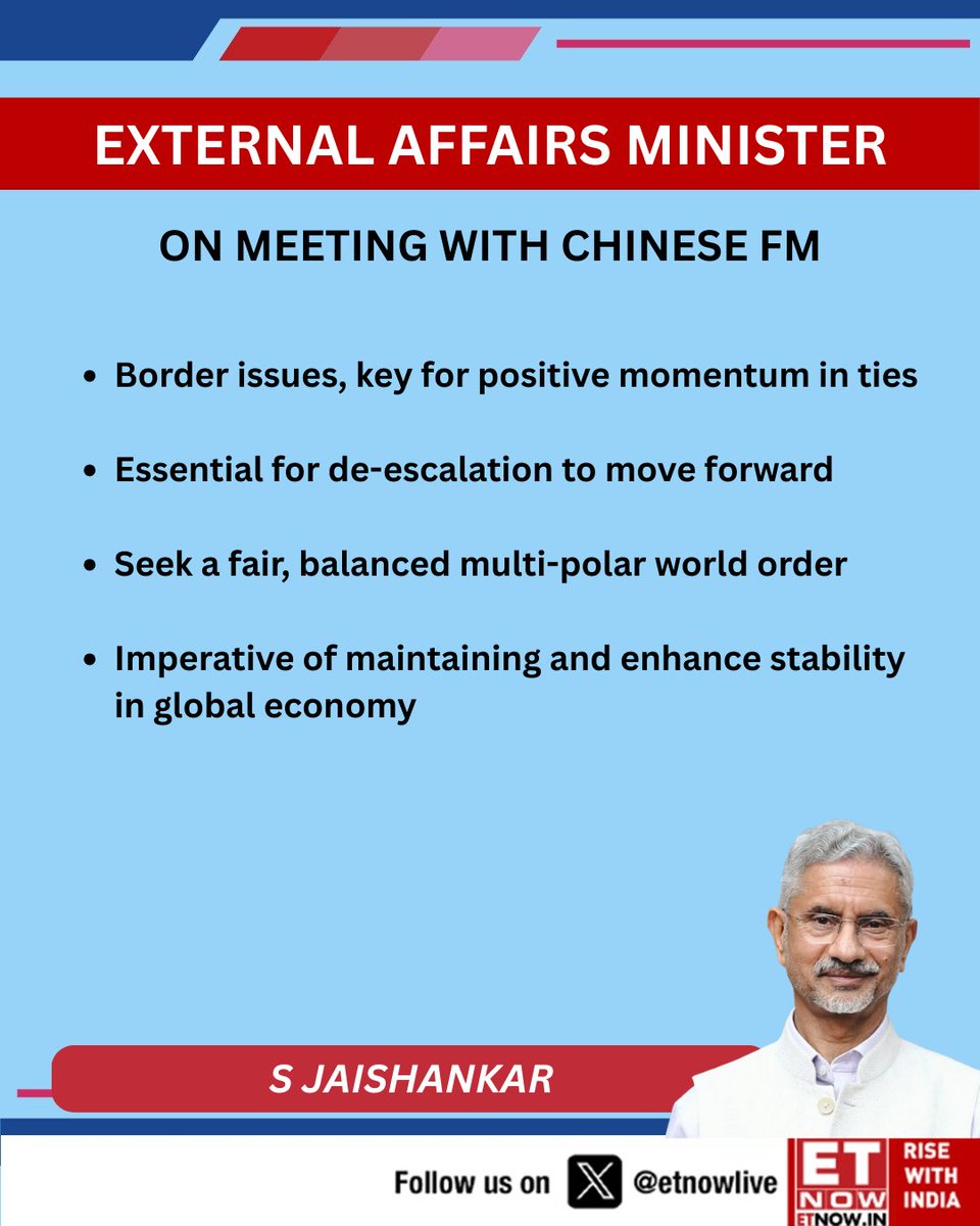 #NewsAlert | "India-China now seek to move ahead," says External Affairs Minister S Jaishankar on meeting with Chinese FM Wang Yi and the key focus areas for the nations👇

<a href="/DrSJaishankar/">Dr. S. Jaishankar</a> #IndiaChina #WangYi