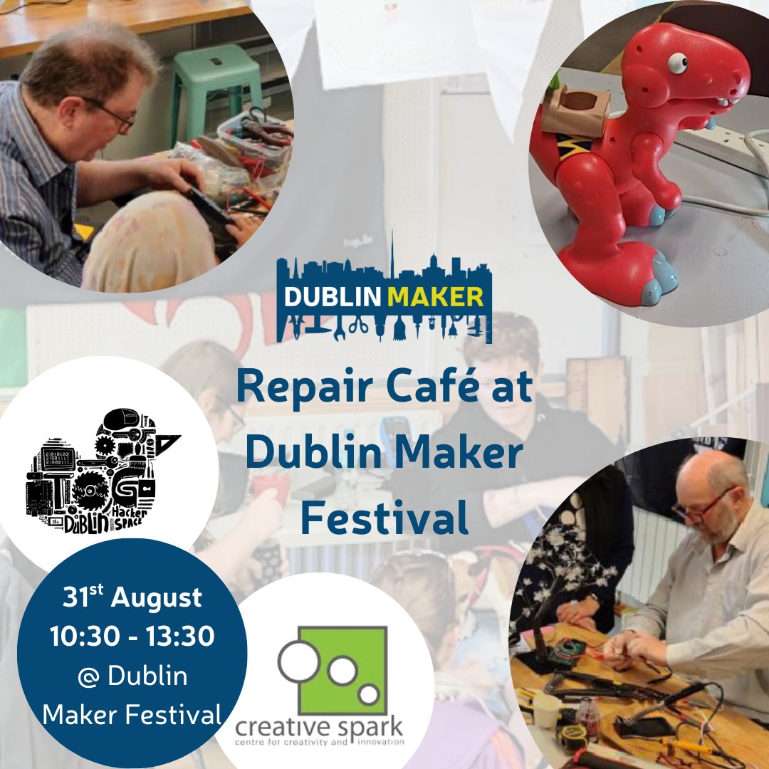 Dublin Maker (@dublinmaker) on Twitter photo 🛠️✨ The Repair Café is back for #DublinMaker2025!
We’re teaming up again with <a href="/TOG_Dublin/">Tog Hackerspace</a> and this year we’re thrilled to welcome <a href="/CreativeSparkie/">Creative Spark</a>.
📍 Leopardstown Racecourse
🕥 10:30–1:30, 31st August
Read more here:
dublinmaker.ie/mending-made-f…
Supported by <a href="/Researchirel/">Research Ireland</a> 🛠️✨ The Repair Café is back for #DublinMaker2025!
We’re teaming up again with <a href="/TOG_Dublin/">Tog Hackerspace</a> and this year we’re thrilled to welcome <a href="/CreativeSparkie/">Creative Spark</a>.
📍 Leopardstown Racecourse
🕥 10:30–1:30, 31st August
Read more here:
dublinmaker.ie/mending-made-f…
Supported by <a href="/Researchirel/">Research Ireland</a>