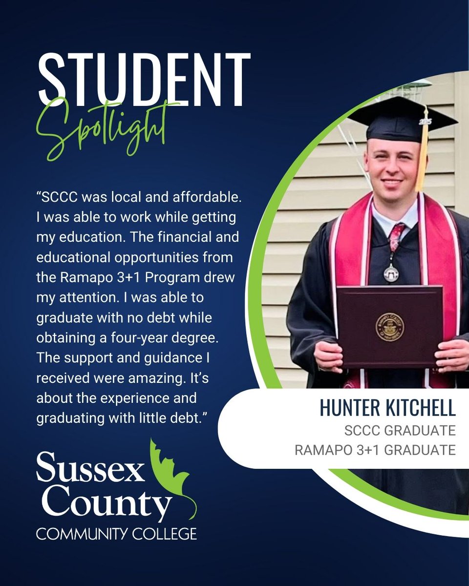 Hunter Kitchell, a graduate of @sussexedu, earned his associate degree in Criminal  Justice in '23 and earned his bachelor's degree through the Ramapo@Sussex  3+1 Program in '25 from @RamapoCollegeNJ. To learn More,, image size:960x1200
