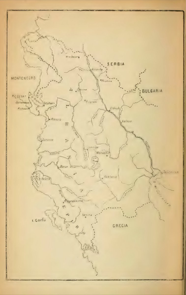 a map of Albania from “L’Albania” (1912) by Vico Mantegazza, published in Rome. 

an ethnographic-cartographic delineation that included Kosovo, western Macedonia, Epirus, and parts of Montenegro.