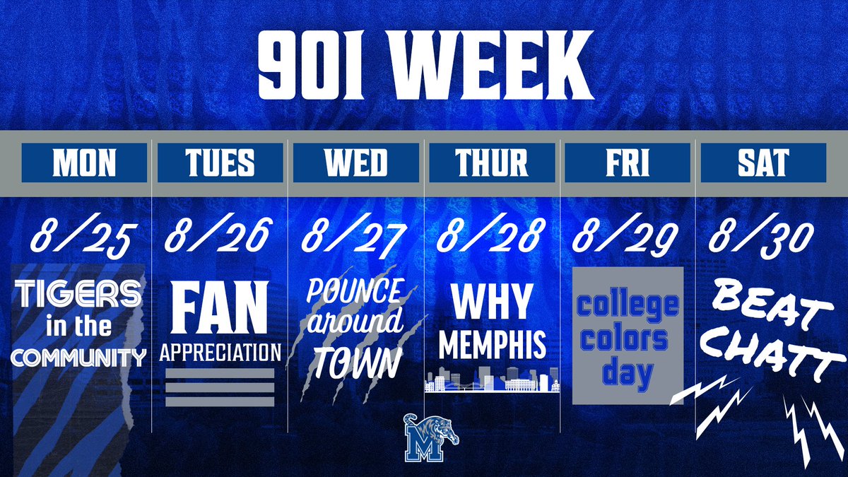We are 1⃣ week away from the best week of the year!

Stay tuned on social media for all of the 𝟵𝟬𝟭 𝗪𝗘𝗘𝗞 fun and then join us on the 30th for the first <a href="/MemphisFB/">Memphis Football</a> game of the year 🏈Ⓜ️

📰 gotigersgo.me/901WeekFB
🎟️ gotigersgo.me/25FBMiniPlan
🎟️ gotigersgo.me/25FBSeasonTix