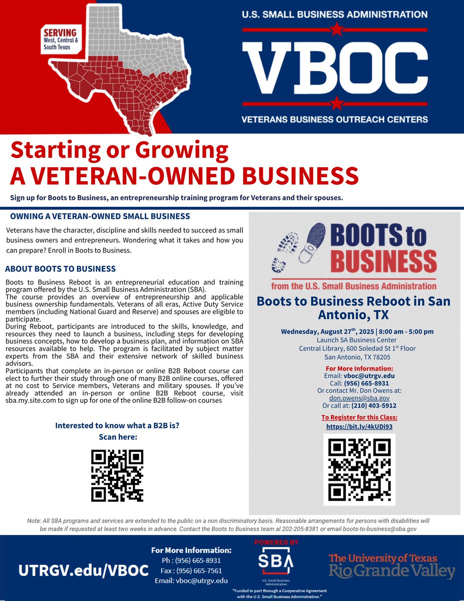 🚨Are you looking to start or grow your business? 

Join us on Wednesday August 27th, 2025 at the Launch SA Business Center in San Antonio, TX for a B2B Reboot to learn about entrepreneurship and business fundamentals. 💼

Registration for this class is already open‼️

#SBA #B2B