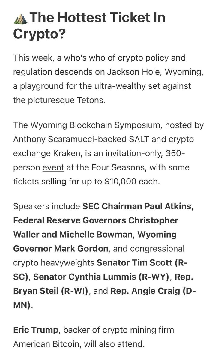 Thanks for the shout out, @EleanorTerrett. See everyone at @SALTConference  Wyoming Blockchain Symposium kicking off later today!