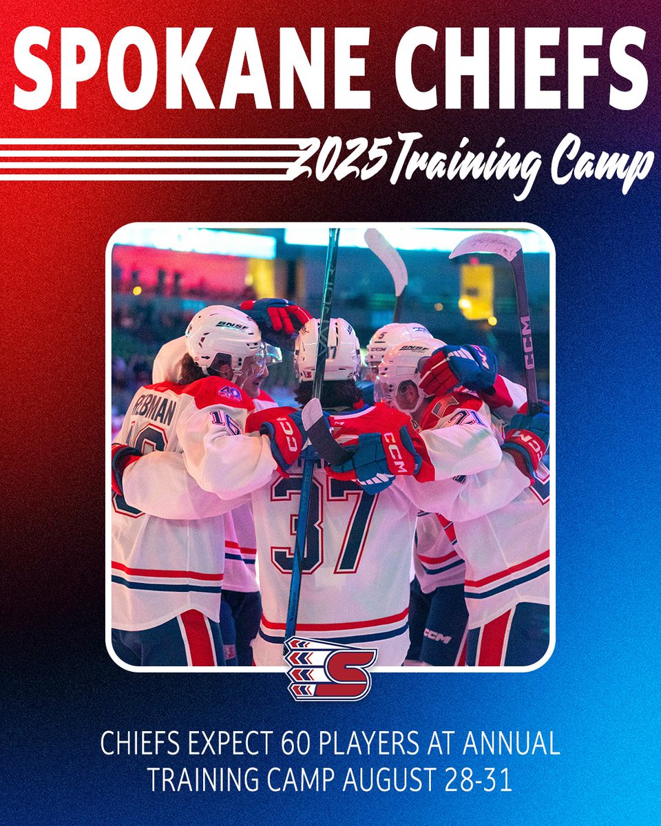 Training Camp is right around the corner! Hockey is officially back in Spokane starting August 28, and we'll see you for the annual Red-White Game on the 31st 🏕️

#GoChiefsGo | 📰 tinyurl.com/2025spocamp