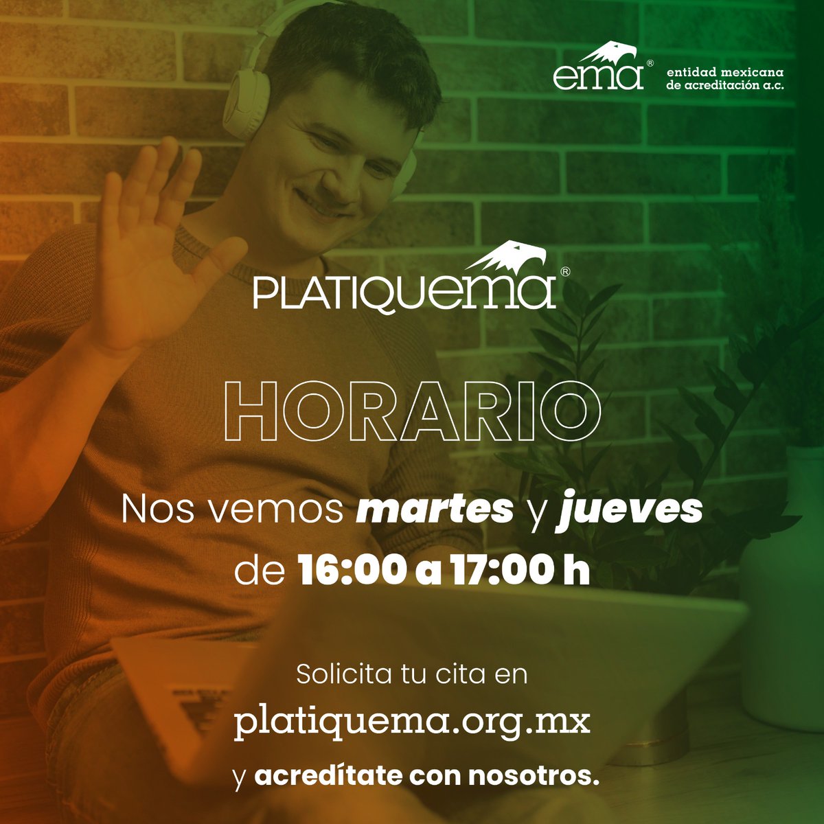 🤔 ¿No lo sabías?
ema te ofrece un espacio exclusivo para resolver tus dudas de manera personalizada: PLATIQUema.
👥 Conecta con nuestro equipo y recibe orientación directa sobre tu proceso de acreditación.
📅 Martes y jueves
⏰ De 16:00 a 17:00 h
Solicita tu cita en 👉