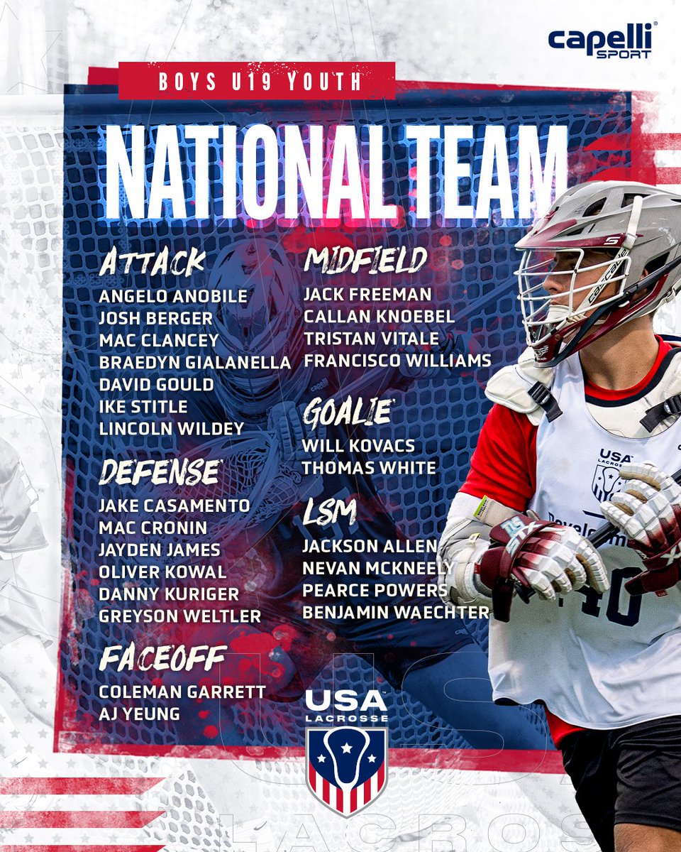Introducing the 2025 Boys’ U17 &amp; U19 Youth National Teams ready to clash in international competition this fall.
 
🗓️ Sept. 18- 21 | Rivalry Challenge
🗓️ Oct. 26-28 | Brogden Cup
📍 USA Lacrosse HQ | Sparks, MD