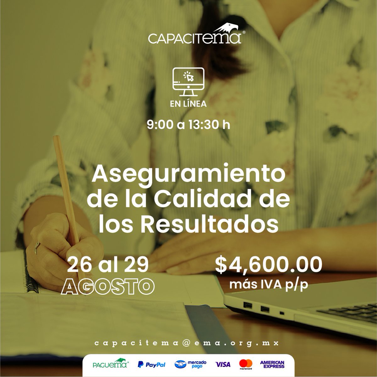 📊 Refuerza tu competencia en el aseguramiento de resultados confiables en tu laboratorio.
📅 26 al 29 de agosto | 🖥️ En línea | ⏰ 9:00 a 13:30 h
📑 Incluye constancia y material digital.
👉 Inscríbete aquí: ema.org.mx/portal_v3/inde…