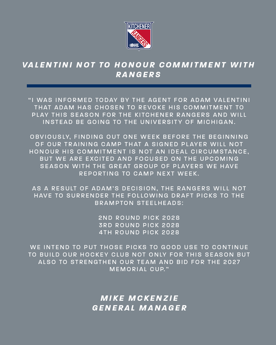 OHLRangers's tweet photo. Statement from General Manager, Mike McKenzie

#RTown | #BattleBuilt https://t.co/EyMPVYZIOs