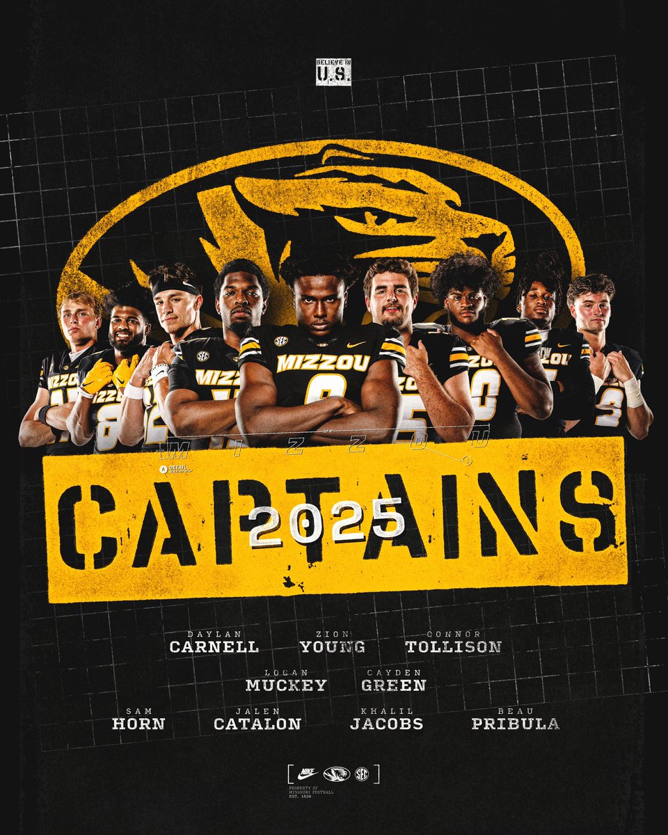 Mizzou Football (@mizzoufootball) on Twitter photo Your 2025 team captains 🫡
#MIZ | #STP Your 2025 team captains 🫡
#MIZ | #STP