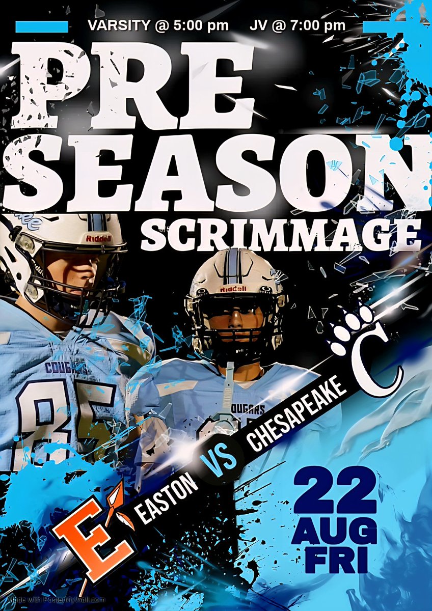 Chesapeake Cougars Football (@chsfootball1976) on Twitter photo Pre-Season scrimmage this Friday @ Home. 5pm kickoff for Varsity & 7pm for JV.
<a href="/Ches_Athletics/">Chesapeake (AA) Athletics</a>
#cougarpride Pre-Season scrimmage this Friday @ Home. 5pm kickoff for Varsity & 7pm for JV.
<a href="/Ches_Athletics/">Chesapeake (AA) Athletics</a>
#cougarpride