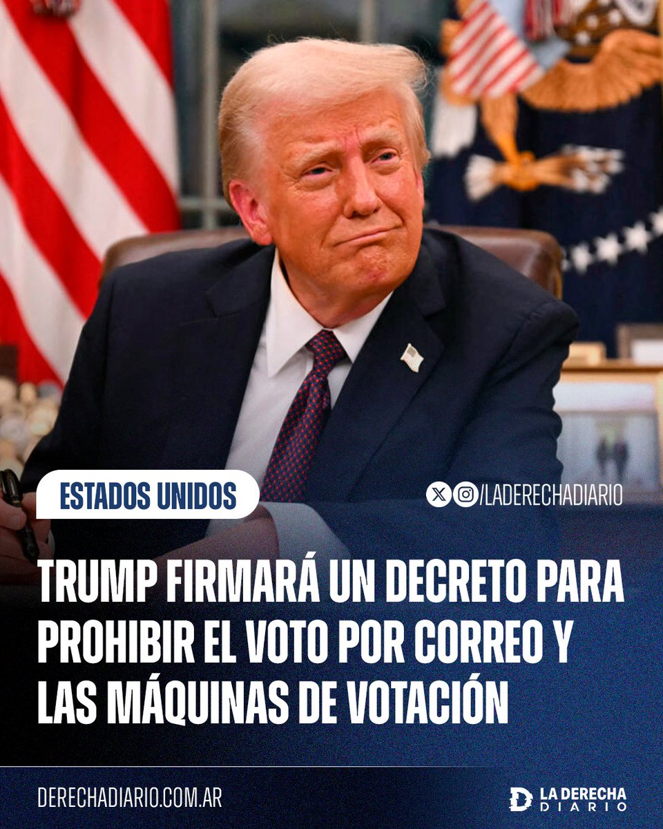 🚨🇺🇸 | Donald Trump firmará un decreto para prohibir el voto por correo y las máquinas de votación para evitar que se repita un nuevo fraude electoral como el que sufrió en 2020.