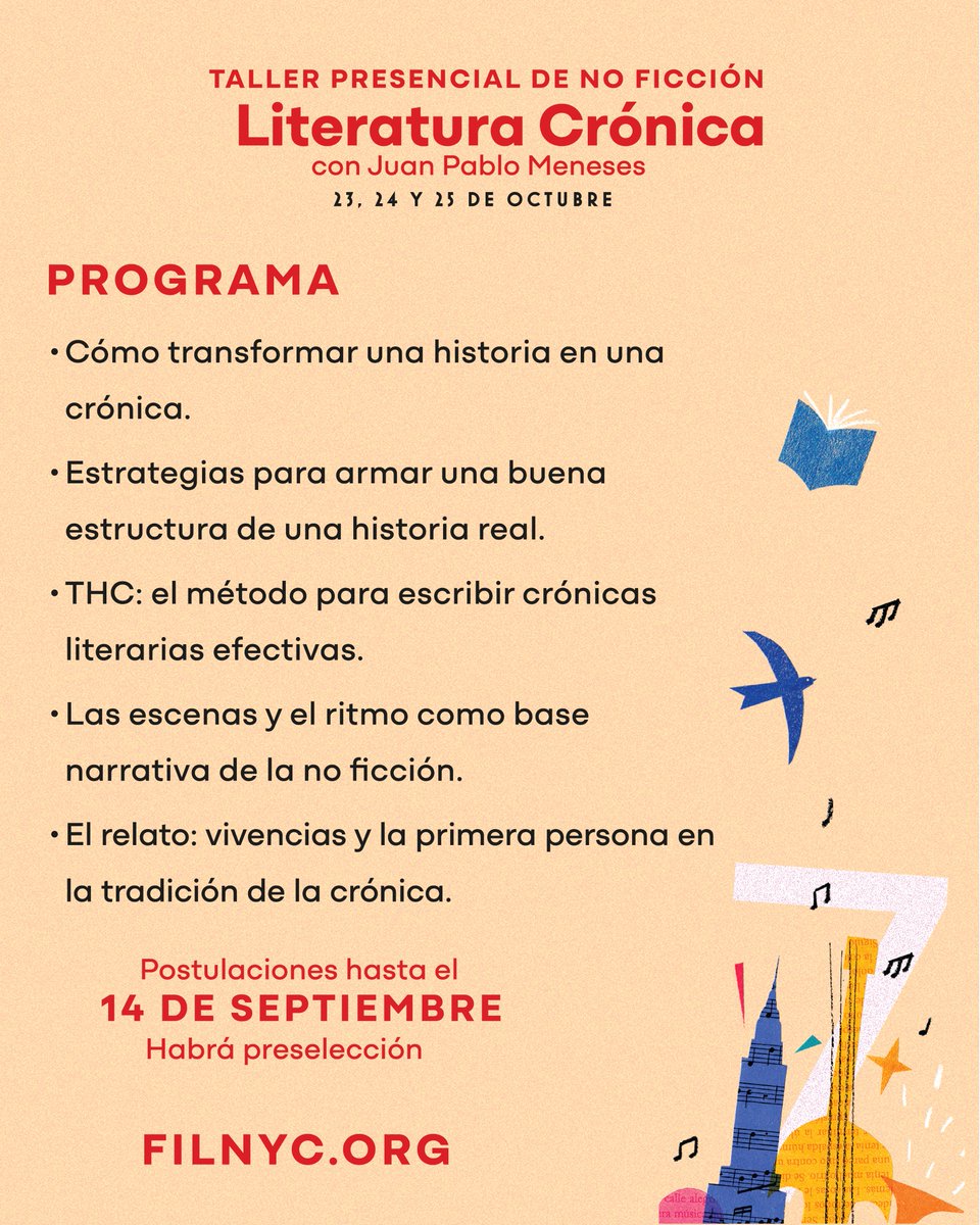 📣CONVOCATORIA TALLER LITERATURA CRÓNICA ✍🏻 

🔹La 7ma Edición de la Feria Internacional del Libro de la Ciudad de Nueva York se encuentra en preparativos para la fiesta de libros en español.

Postulaciones aquí: forms.gle/nAM3jm1GSWeCT1…