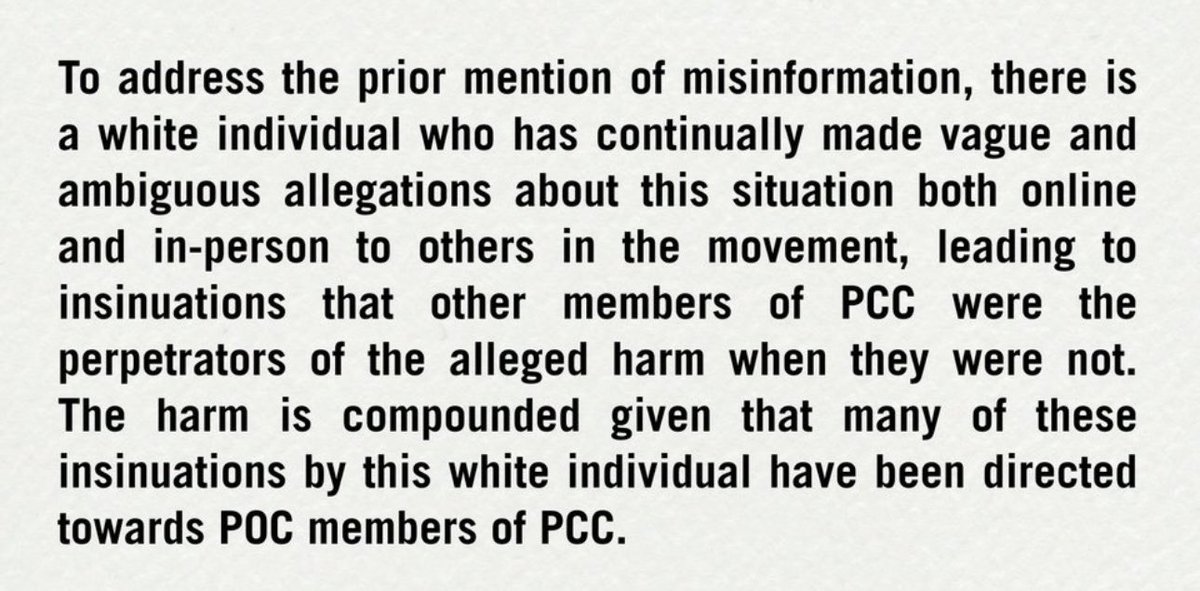 I’ve been doing this work of organizing for 15 years. Not a blemish on me or my work. PCC nor anyone else gets to rewrite that story. While I look for legal representation, I’m addressing this poorly written follow up to their other poorly written original statement.

The