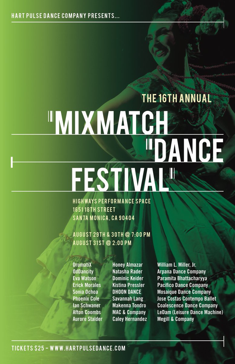 Join us on August 29-31, 2025 at Highways Performance Place for the 16th Annual MixMatch Dance Festival! You'll be sure to leave the theater completely captivated by at least one of the evening's dance works.💥

Tickets are going fast -- get yours today🎟️:
hartpulsedance.com