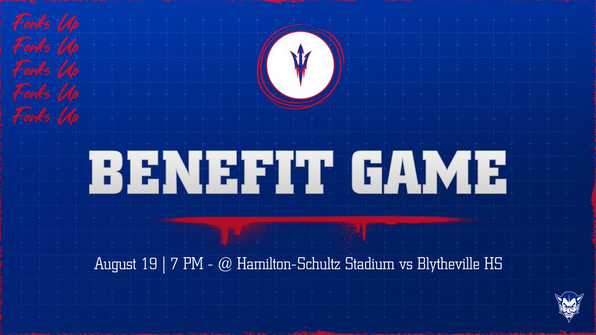 Kickoff for tomorrow's Benefit Scrimmage vs Blytheville High School has been moved up to 7:00 PM, at Hamilton Schultz Stadium! 

#ForksUp!