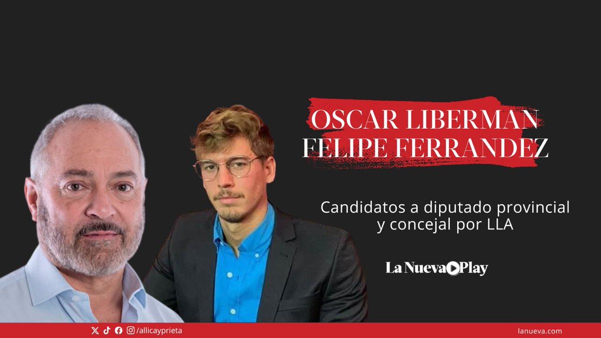 🔥🔎 Hoy nos visitan dos de los candidatos por La Libertad Avanza 🟣

- Oscar Liberman, primer candidato a legislador bonaerense por la Sexta Sección
- Felipe Ferrández, segundo candidato a concejal

Desde las 13 nos vemos por lanueva.com y <a href="/AllicayPrieta/">Allica y Prieta</a> 📌