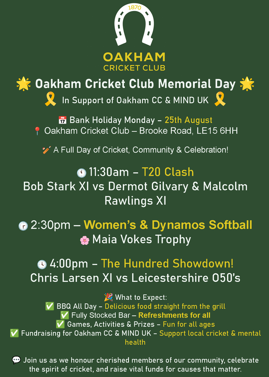 Join us on Bank Holiday Monday for a big day of cricket! Fundraising, BBQ, Bar &amp; plenty more...