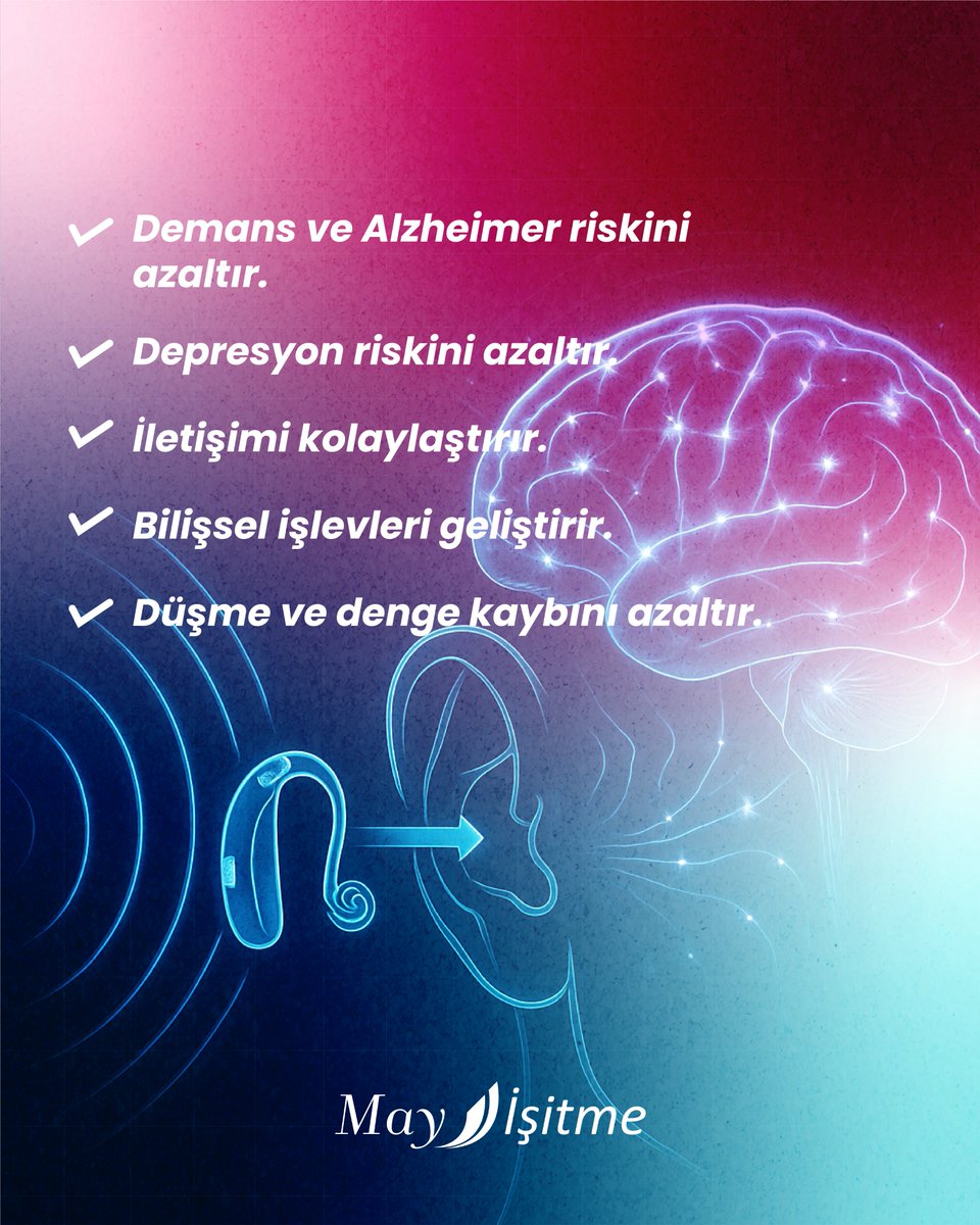 İşitme cihazı sadece sesleri geri getirmez... Beyninizi de korur!  Görüldüğü gibi, sağlıklı duymak sadece konuşmaları anlamak değil, sağlıklı yaş almakla da ilgilidir.
📍 Kendin için, sevdiklerin için… Sesleri erteleme! #hayatınsesiniyaka #mayişitme