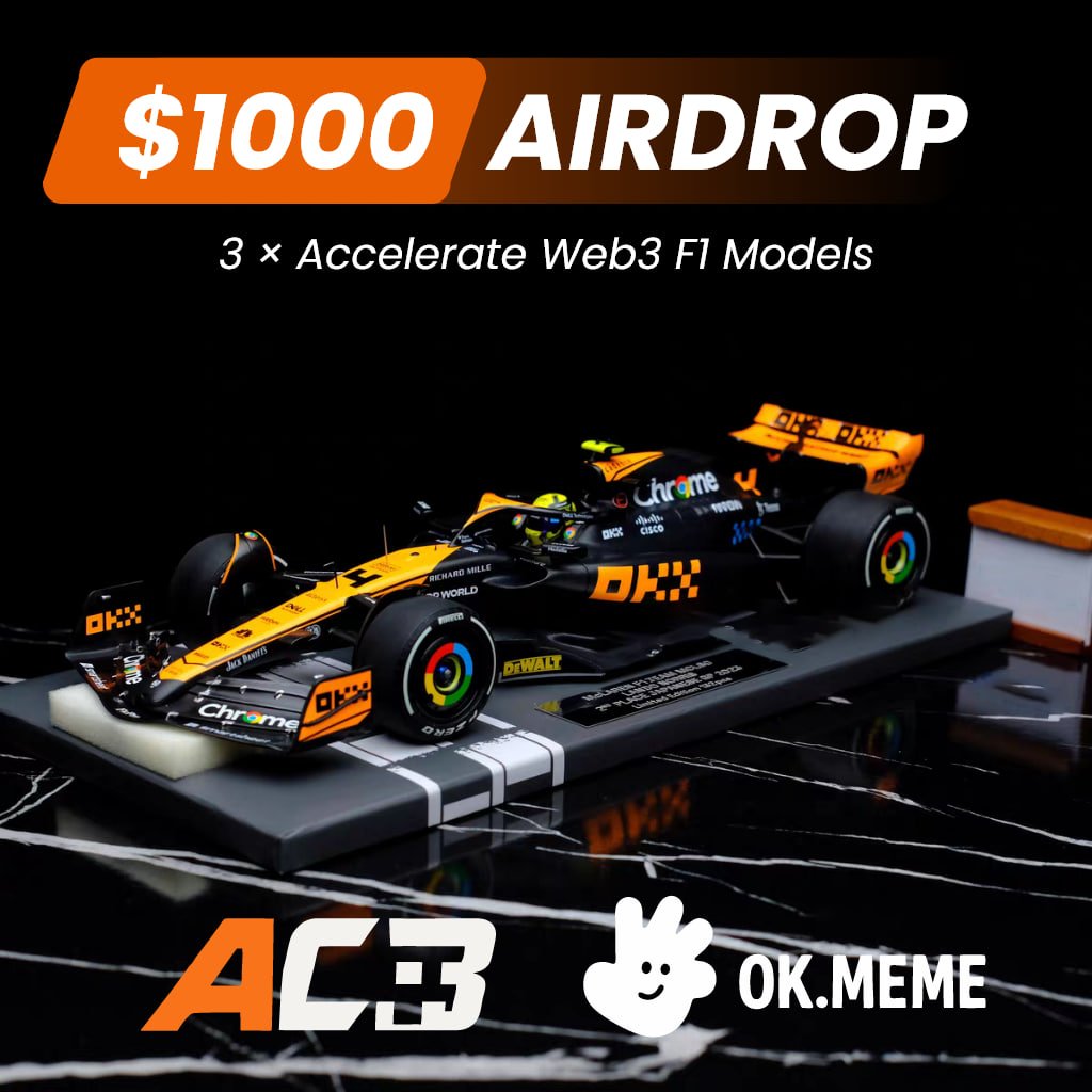 Accelerate Web3 (@accelerate_web3) on Twitter photo ๐ Celebrating the Double #McLarenF1 win with #OKX โ precision on track, precision in trades.
To mark it, <a href="/Accelerate_Web3/">Accelerate Web3</a> ร <a href="/OKOK_MEME/">OK MEME</a> are launching a special giveaway! ๐
๐ Prizes
3 ร Accelerate Web3 F1 Models ๐
$1,000 USDT split between 50 winners (20U each) ๐ธ
How to ๐ Celebrating the Double #McLarenF1 win with #OKX โ precision on track, precision in trades.
To mark it, <a href="/Accelerate_Web3/">Accelerate Web3</a> ร <a href="/OKOK_MEME/">OK MEME</a> are launching a special giveaway! ๐
๐ Prizes
3 ร Accelerate Web3 F1 Models ๐
$1,000 USDT split between 50 winners (20U each) ๐ธ
How to