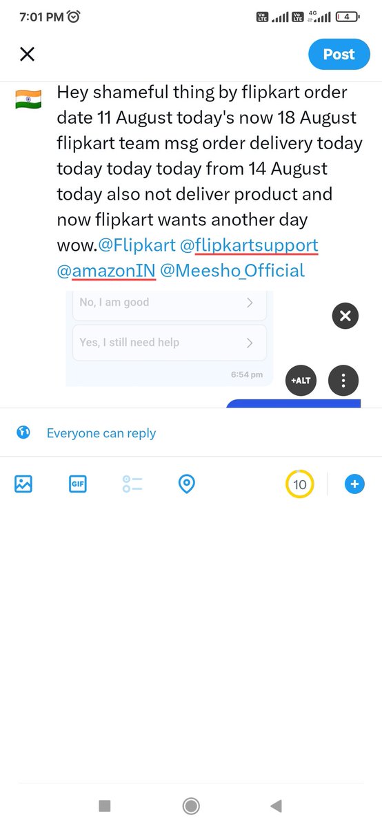 RoshanBansode's tweet photo. Hey shameful thing by flipkart order date 11 August today's now 18 August flipkart team msg order delivery today today today today from 14 August today also not deliver product and now flipkart wants another day wow.@Flipkart @flipkartsupport https://t.co/kB6ngFmqJk