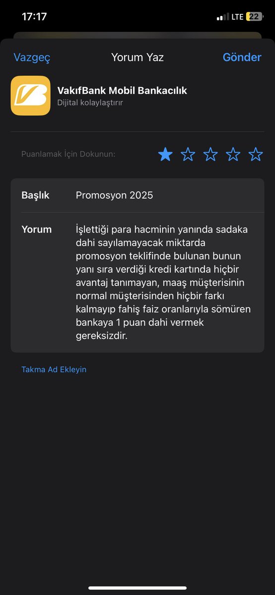 Fazlası sizin, hakkımız bizim olsun. Gerekirse daha düşük promosyon veren başka bir bankayla anlaşma yapılsın. Adalet bakanlığı personelinin hiçbir avantajı bulunmayan bu bankaya tahammülü kalmamıştır.

 #VakıfbankAdaleteGel