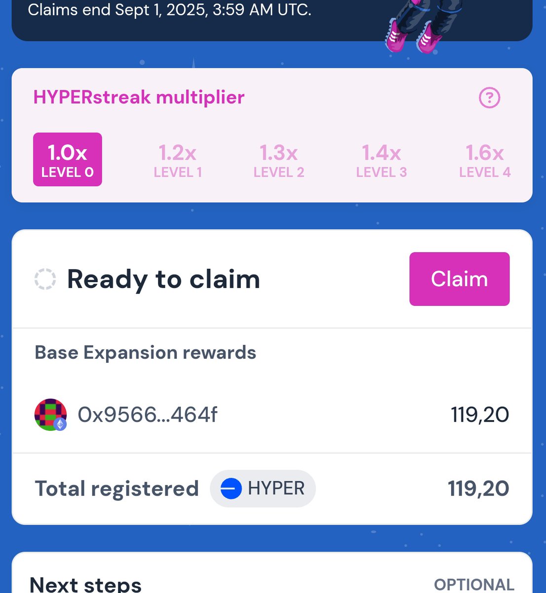 future22 (@future22ogi) on Twitter photo You can claim now airdrop season 2 <a href="/hyperlane/">Hyperlane ⏩</a>
Not expected got additional funds to more explore other opportunity
Got around 119 $HYPER ($40)
still win
Link claim 🔗
claim.hyperlane.foundation You can claim now airdrop season 2 <a href="/hyperlane/">Hyperlane ⏩</a>
Not expected got additional funds to more explore other opportunity
Got around 119 $HYPER ($40)
still win
Link claim 🔗
claim.hyperlane.foundation