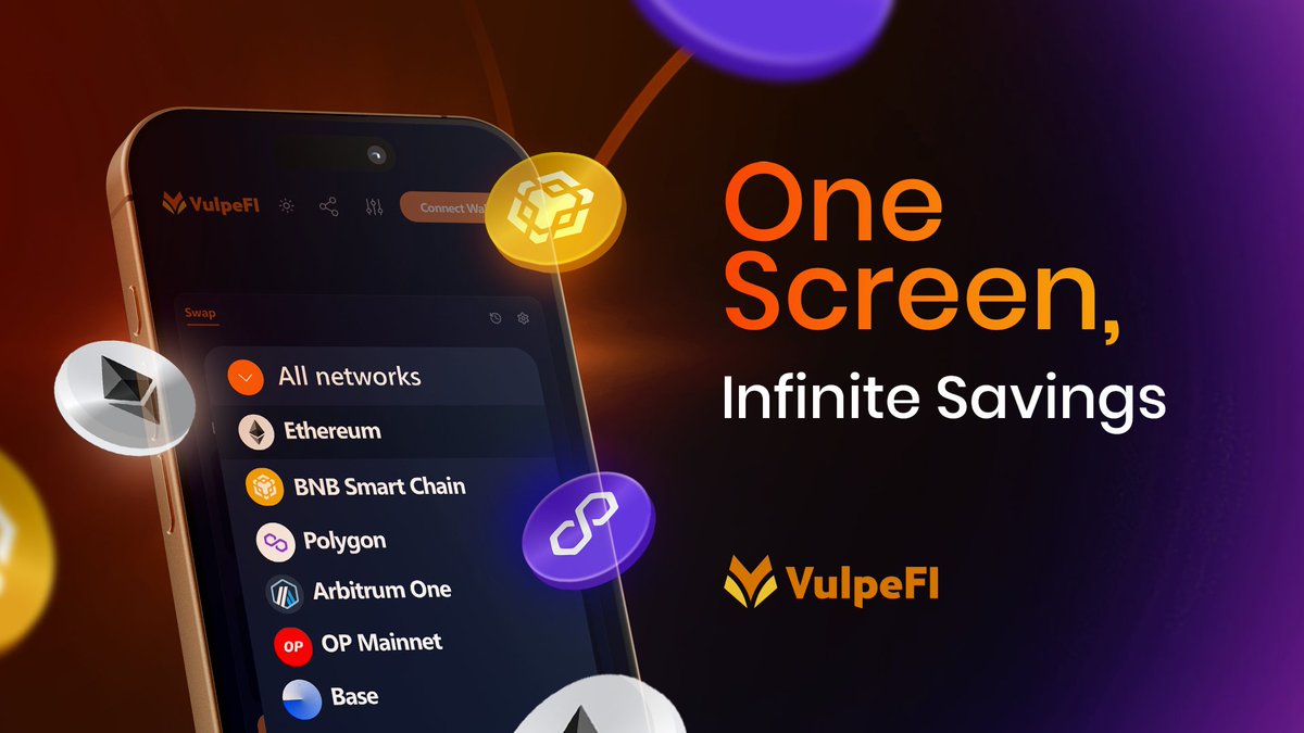 vulpefi's tweet photo. Tired of switching between countless DEXs just to find the best price?

With VulpeFi, you don’t have to.

Our AI-powered aggregator connects all major networks, Ethereum, BNB Chain, Polygon, Arbitrum, Base, and more, delivering the best rates with minimal slippage.

⚡ One screen. One click. Infinite savings.

#VulpeFi #DeFi #AI #CryptoTrading #CrossChain #DEXAggregator #BestPrice