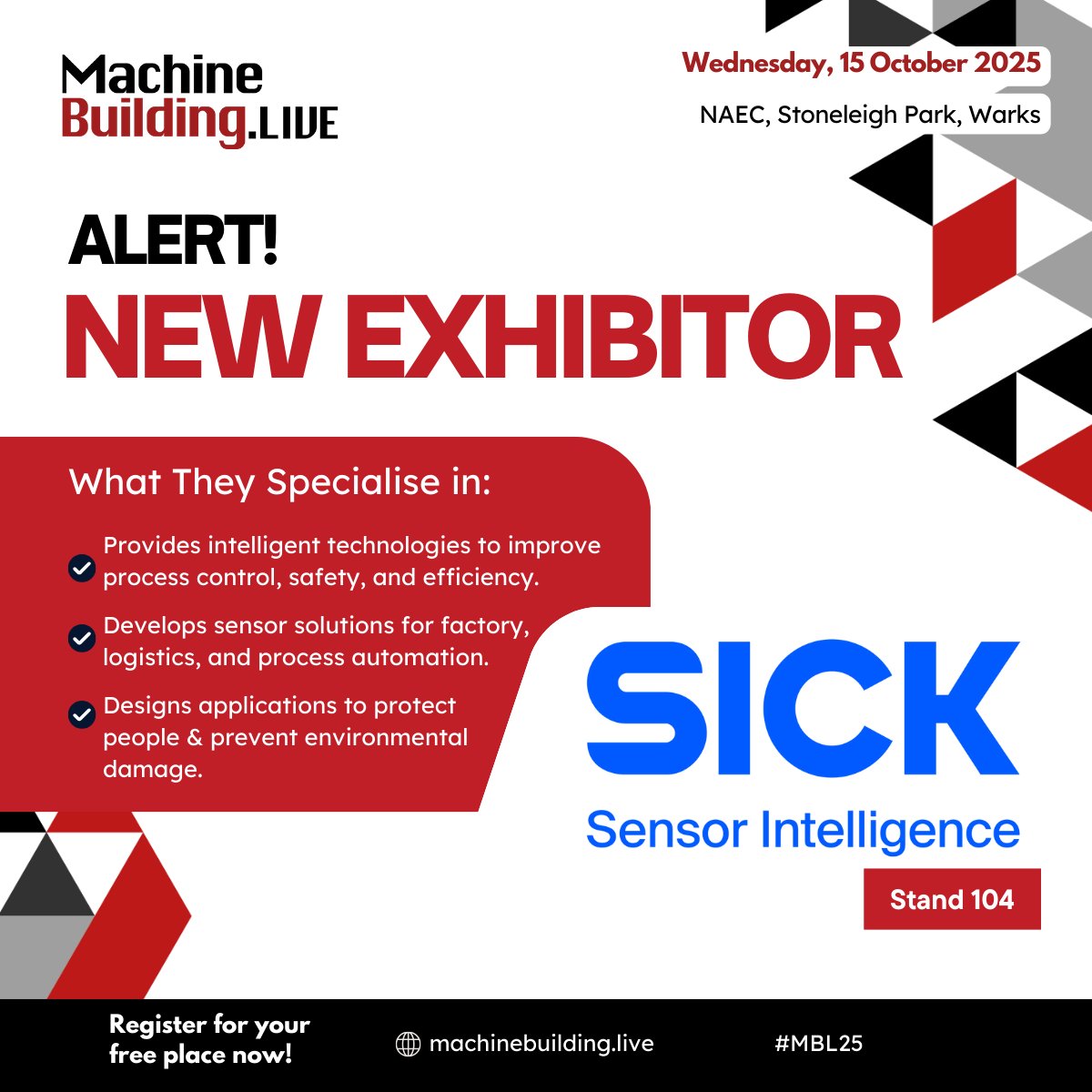MachineBuilding.net (@machbuild) on Twitter photo We are delighted to welcome <a href="/SICK_UK/">SICK Sensors (UK)</a> to MachineBuildingLive, taking place at the NAEC, Stoneleigh Park on 15 October 2025. Find out more here: bit.ly/3GHdsY7 Free to attend: bit.ly/4kQ9WbU
#MBL25 #engineering #ukmanufacturing We are delighted to welcome <a href="/SICK_UK/">SICK Sensors (UK)</a> to MachineBuildingLive, taking place at the NAEC, Stoneleigh Park on 15 October 2025. Find out more here: bit.ly/3GHdsY7 Free to attend: bit.ly/4kQ9WbU
#MBL25 #engineering #ukmanufacturing