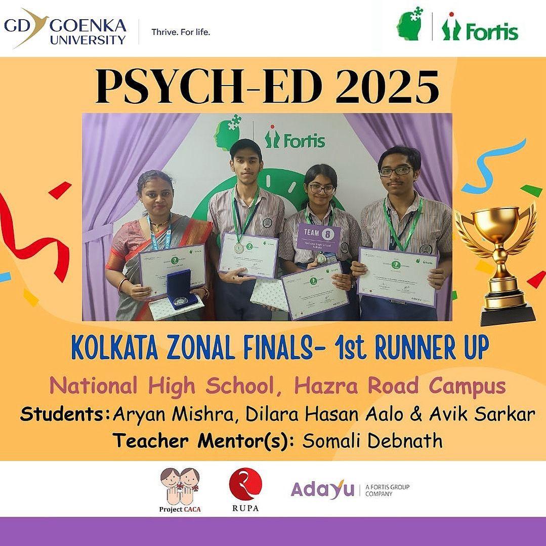 fortismentalhealth (@fortis_mhbs) on Twitter photo #PsychED2025
The 1st Runner Up for the Kolkata Zonal Finals is-National High School, Hazra Road Campus
Congratulations to the winners!
<a href="/goenka_univer/">GD Goenka University</a>
<a href="/projectcaca/">Children Against Child Abuse</a>
<a href="/Rupa_Books/">Rupa Publications</a>
#Adayu A Fortis Group Company <a href="/fortis_hospital/">Fortis Healthcare</a> #PsychED2025
The 1st Runner Up for the Kolkata Zonal Finals is-National High School, Hazra Road Campus
Congratulations to the winners!
<a href="/goenka_univer/">GD Goenka University</a>
<a href="/projectcaca/">Children Against Child Abuse</a>
<a href="/Rupa_Books/">Rupa Publications</a>
#Adayu A Fortis Group Company <a href="/fortis_hospital/">Fortis Healthcare</a>