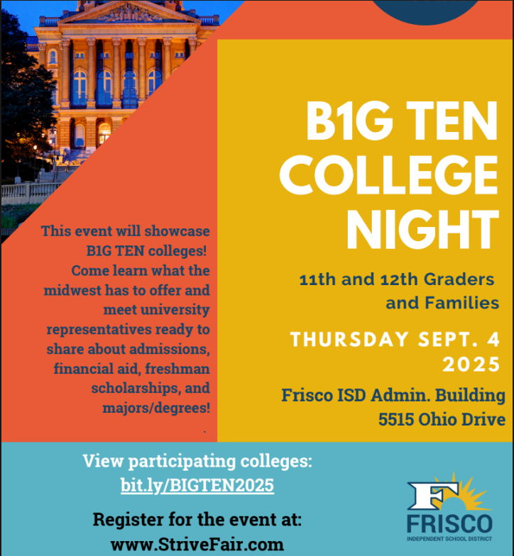 Start your college journey HERE. Big Ten College Night!
Please register for a barcode before the event at: StriveFair.com