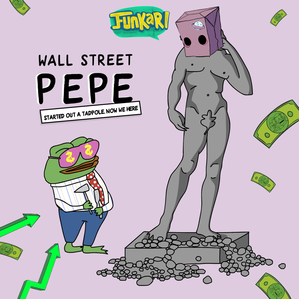 FunkariNft's tweet photo. Funkari 🤝 @WEPEToken

Wall Street Pepe is assembling his frog army... 

Free NFT (Non Frog-able Token) mints 22nd August 

Funkfam ready to join the movement! https://t.co/Pr9HNry6HT