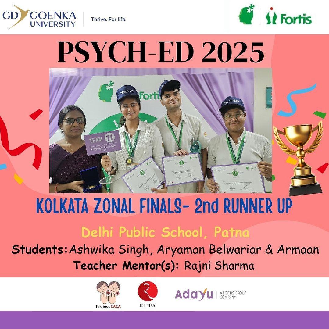 fortismentalhealth (@fortis_mhbs) on Twitter photo <a href="/goenka_univer/">GD Goenka University</a> <a href="/projectcaca/">Children Against Child Abuse</a> <a href="/Rupa_Books/">Rupa Publications</a> <a href="/fortis_hospital/">Fortis Healthcare</a> <a href="/dr_samirparikh/">Dr. Samir Parikh 🇮🇳</a> <a href="/mimansasingh/">Mimansa Singh Tanwar 🇮🇳</a> #PsychED2025
The 2nd Runner Up for the Kolkata Zonal Finals is - Delhi Public School, Patna
<a href="/goenka_univer/">GD Goenka University</a>
<a href="/projectcaca/">Children Against Child Abuse</a> <a href="/Rupa_Books/">Rupa Publications</a>
#Adayu - A Fortis Group Company <a href="/fortis_hospital/">Fortis Healthcare</a> <a href="/goenka_univer/">GD Goenka University</a> <a href="/projectcaca/">Children Against Child Abuse</a> <a href="/Rupa_Books/">Rupa Publications</a> <a href="/fortis_hospital/">Fortis Healthcare</a> <a href="/dr_samirparikh/">Dr. Samir Parikh 🇮🇳</a> <a href="/mimansasingh/">Mimansa Singh Tanwar 🇮🇳</a> #PsychED2025
The 2nd Runner Up for the Kolkata Zonal Finals is - Delhi Public School, Patna
<a href="/goenka_univer/">GD Goenka University</a>
<a href="/projectcaca/">Children Against Child Abuse</a> <a href="/Rupa_Books/">Rupa Publications</a>
#Adayu - A Fortis Group Company <a href="/fortis_hospital/">Fortis Healthcare</a>