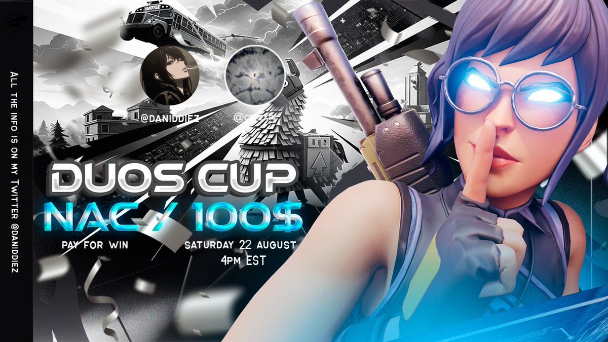 HOSTING MY OWN DUO VICTORY CUP 22 august 4:00pm EST

50$ PER win (2 games)

REQUIREMENTS TO JOIN:
1. LIKE + RT
2. TAG YOU TEAM8 
3. Follow me and <a href="/cryzx01/">cryzx</a> 

ONLY 50 DUOS CAN JOIN