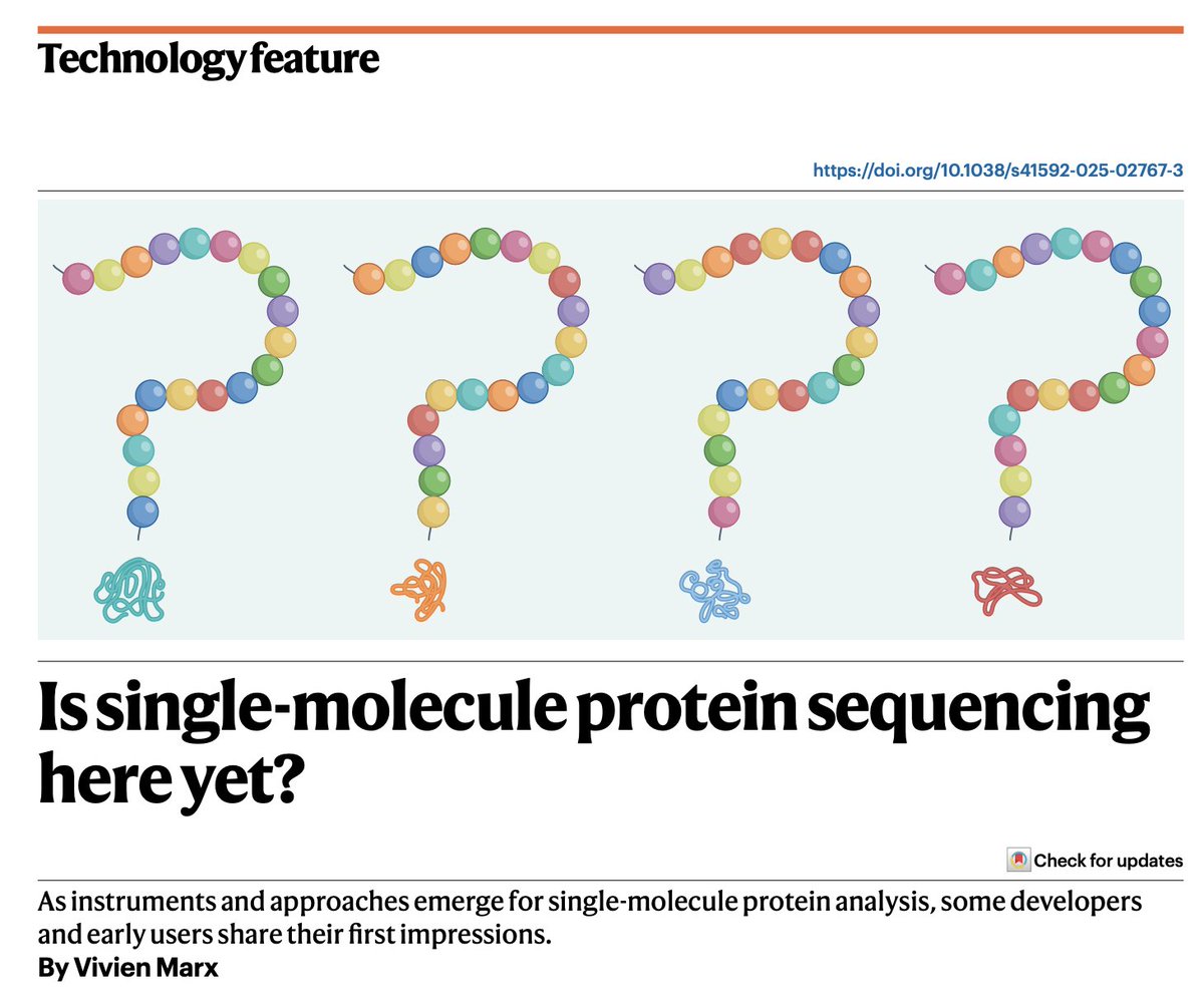 The answer is simple:

- No method can sequence a protein molecule.

Some methods can fingerprint protein molecules.

The complexity and scale of the proteome is a challenge for all methods, especially single molecule ones:
nature.com/articles/s4159…
 
1/2