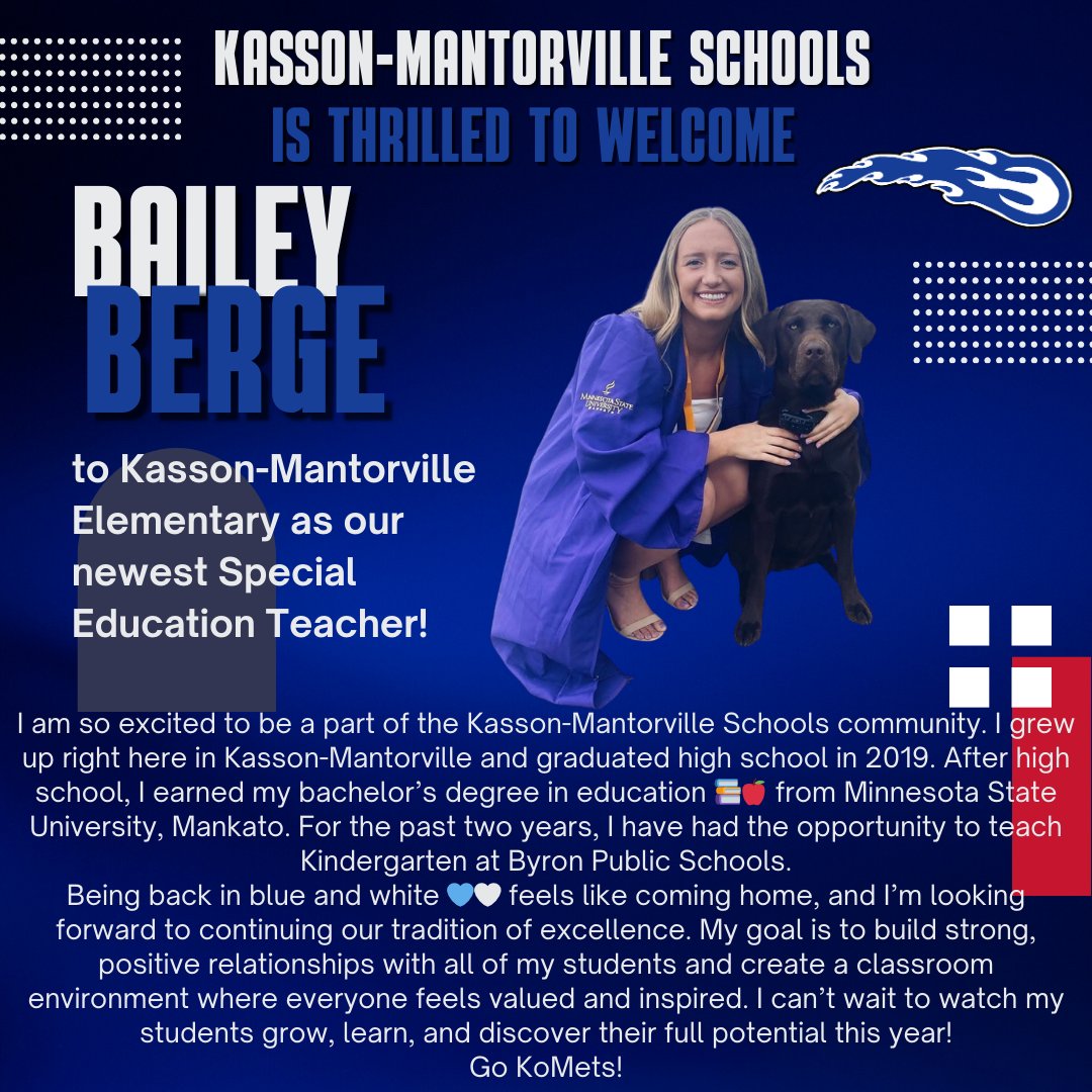 📣💙A warm KoMet welcome 🤍 to Ms. Berge, our newest <a href="/KMElem/">KM Elementary School</a> Special Education Teacher!